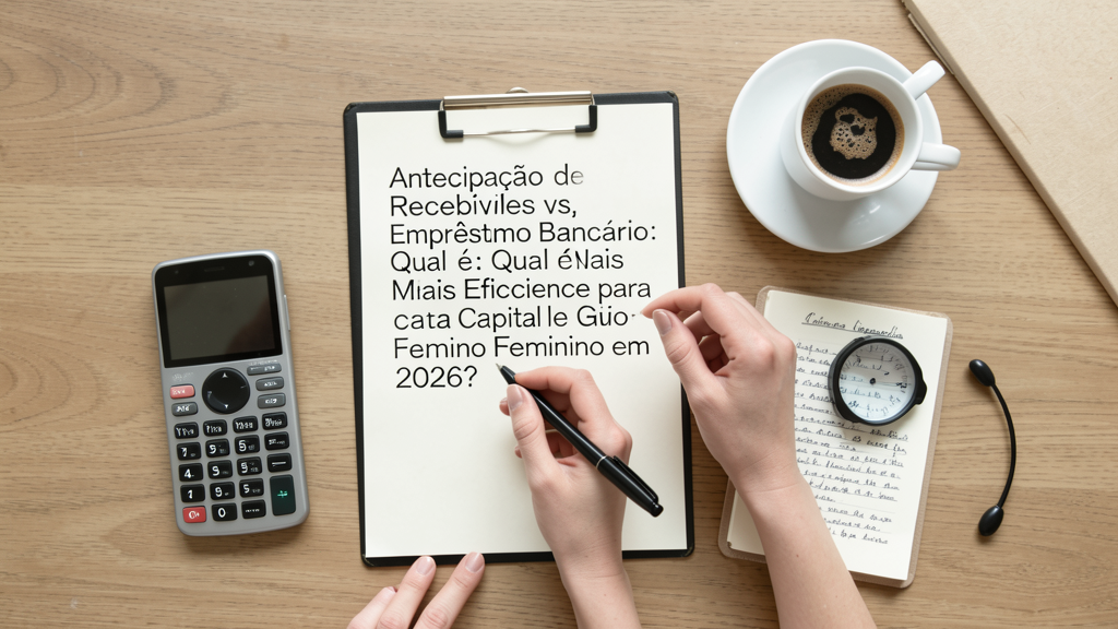 Imagem editorial ilustrando Antecipação de Recebíveis vs. Empréstimo Bancário: Qual é Mais Eficiente para Capital de Giro Feminino em 2026?